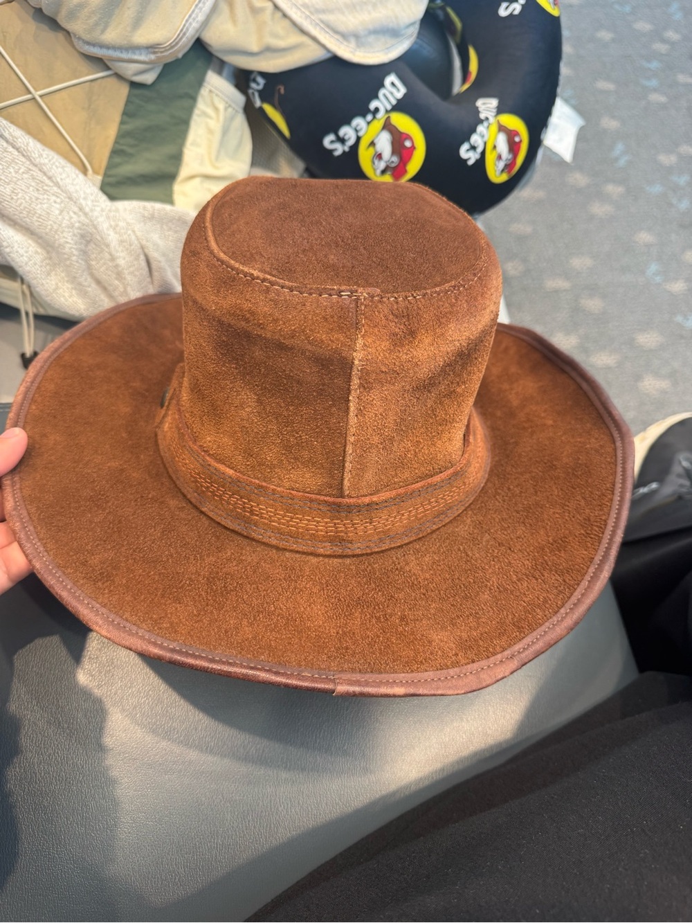 Brown Suede Wide-Brim cow-boy Hat
